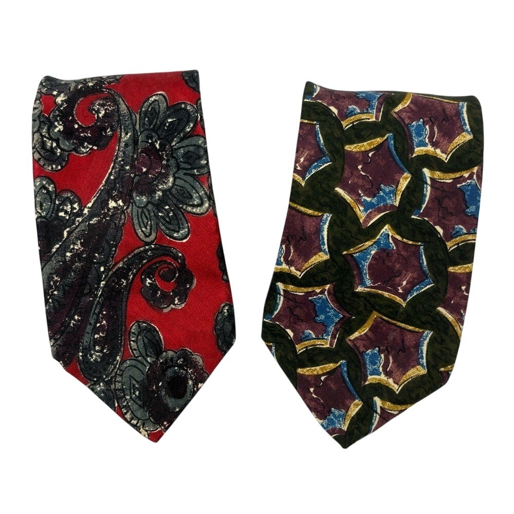 Christian Dior Lot Of 2 Mens Ties 100% Silk Made in Italy Red‎ Black Burgandy